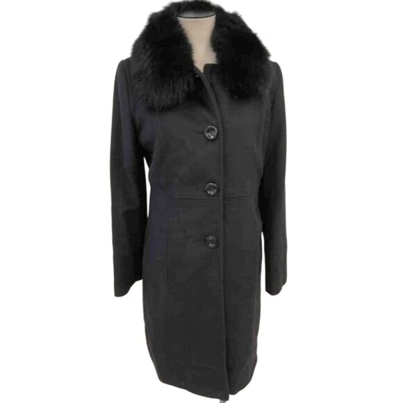 Forecaster Platinum Womens Coat Size 8 Black Wool & Fox Fur Collar RD10387 EUC - Picture 1 of 11